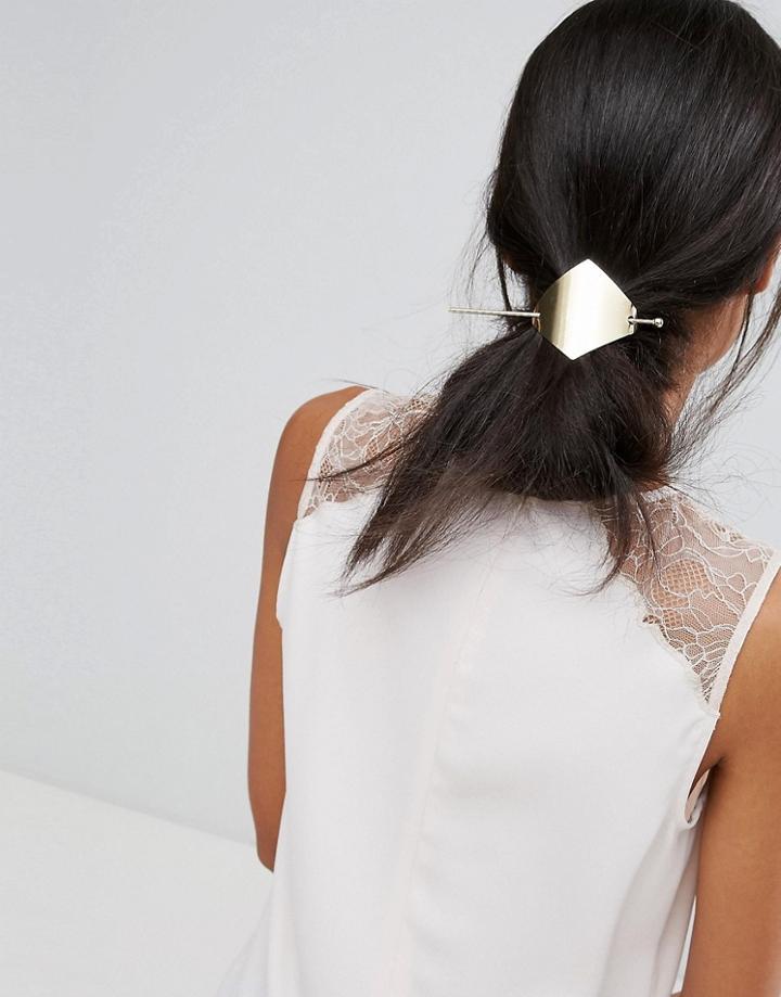 Orelia Brushed Diamond Thread Through Hair Clip - Gold