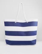 South Beach Stripe Tote Bag With Rope Handles - Navy
