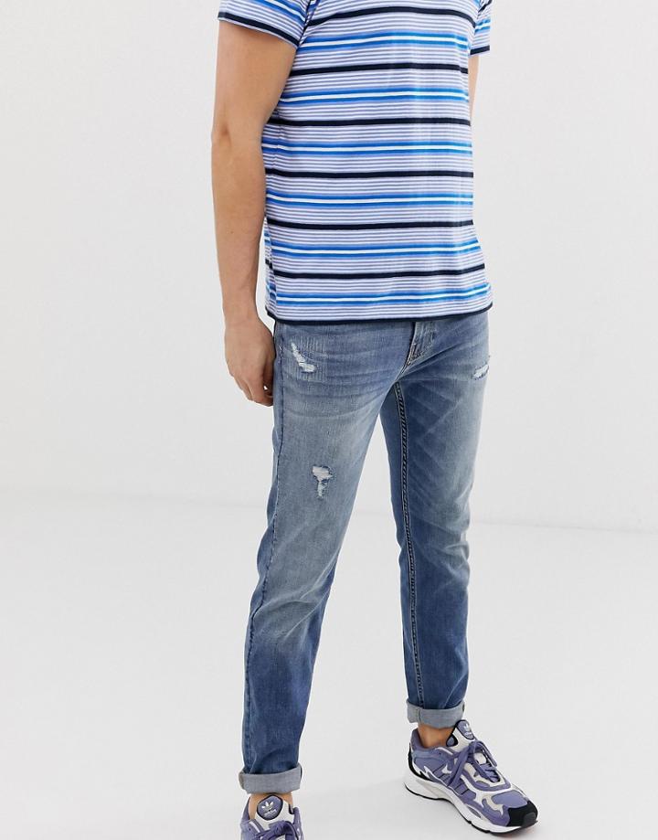 Hollister Repair Distressed Skinny Fit Jeans In Medium Wash - Blue