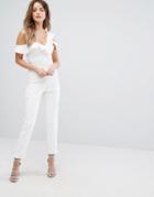 Lavish Alice Asymmetric Frill Jumpsuit - White