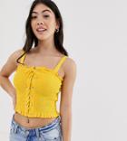 New Look Petite Stripe Shirred Cami In Yellow - Yellow