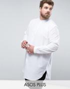 Asos Plus Regular Fit Super Longline Shirt With Grandad Collar In White - White