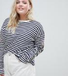 Asos Design Curve Striped Long Sleeve T-shirt With Rose Embroidery - Multi