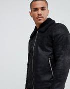 Jack & Jones Originals Faux Leather Flight Jacket With Full Teddy Lining-black