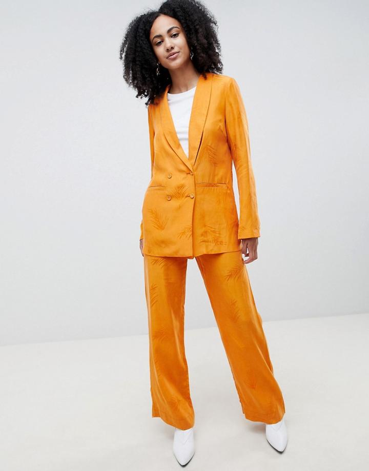 Gestuz Orange Wide Leg Pants With Feather Pattern - Orange