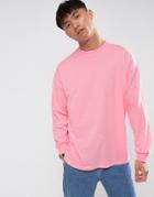 Asos Oversized Long Sleeve T-shirt With Cuff In Pink - Pink