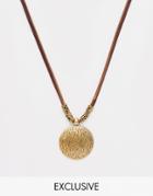 Reclaimed Vintage Metal Disc Leather Necklace - Brown