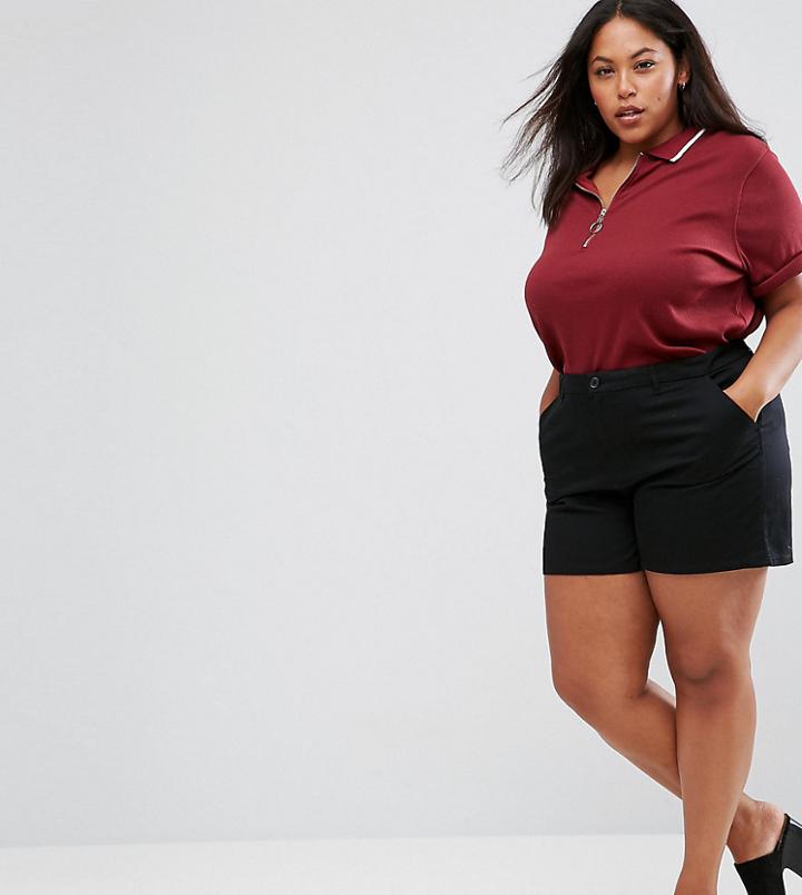 Asos Curve Chino Shorts In Black/ Navy - Black