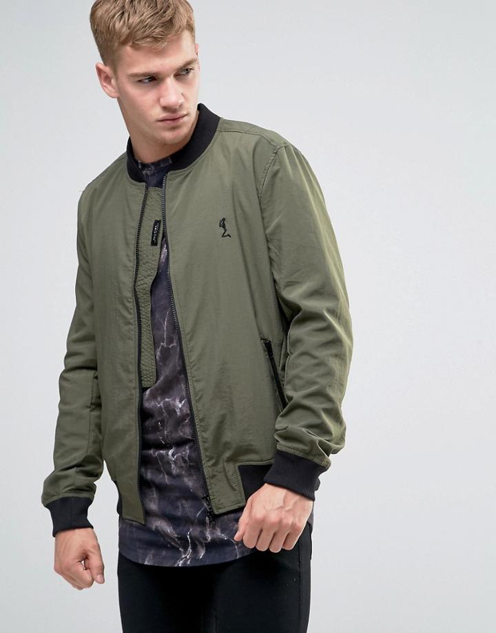 Religion Bomber Jacket With Chest Branding - Green