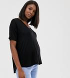 Asos Design Maternity V Neck Oversized In Textured Jersey In Black - Black