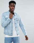 Only & Sons Denim Jacket With Bleaching And Distress - Blue