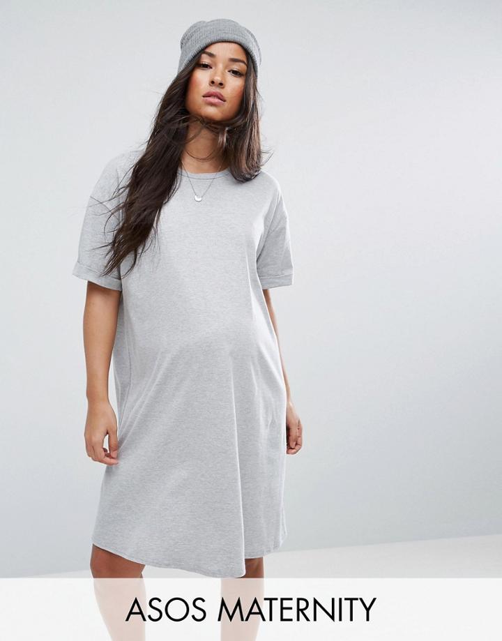 Asos Maternity Ultimate T-shirt Dress With Rolled Sleeves - Gray
