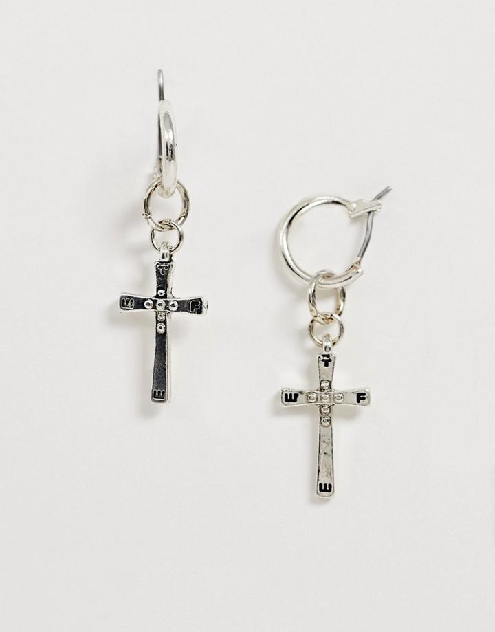 Wftw Cross Hoop Earrings In Silver