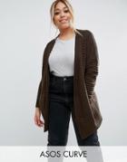 Asos Curve Longline Cardigan In Ripple Stitch - Green