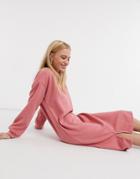 Urban Threads Midi Sweater Dress With Slit In Dusky Pink