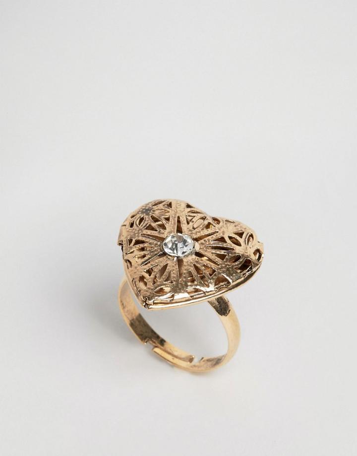 Asos Heart Locket Ring - Antique Gold