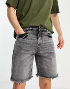 New Look Original Fit Denim Shorts With Frayed Hem In Washed Black