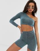 Asos Design One Shoulder Beach Crop Top In Ombre Jersey Sparkle Two-piece - Multi