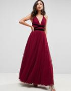 Asos Premium Tulle Maxi Prom Dress With Velvet Ties - Red