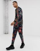 Jaded London Sweatpants In Velvet Floral Print-black