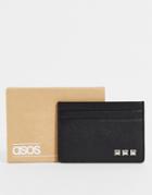 Asos Design Leather Card Holder With Studding Details In Black