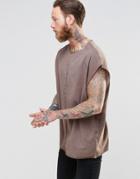 Asos Super Oversized Sleeveless T-shirt With Oil Wash And Popped Seam In Rust - Hot Cinder