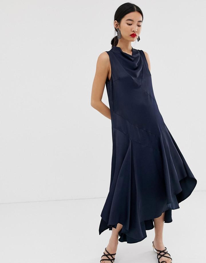 Asos White Sleeveless Cowl Neck Midi Dress - Multi