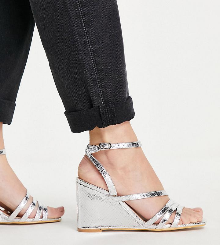 Simply Be Extra Wide Fit Ava Wedge Sandals In Silver