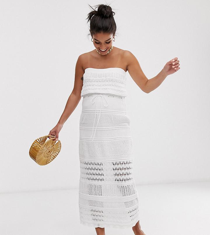 Asos Design Maternity Crochet Bandeau Maxi Dress-white