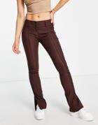 Topshop Bengaline Double Button Low Rise Flare Pants In Chocolate-brown