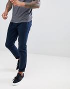 Ted Baker Slim Pants In Blue Peached Cotton With Drawstrings - Navy