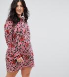 Asos Curve Floral Shift Dress With Ruched Sleeve - Multi