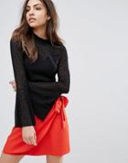 Only Flock Bell Sleeve Top - Black