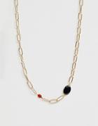 Asos Design Necklace In Hardware Chain With Faux Stone And Pearl Details In Gold Tone - Gold