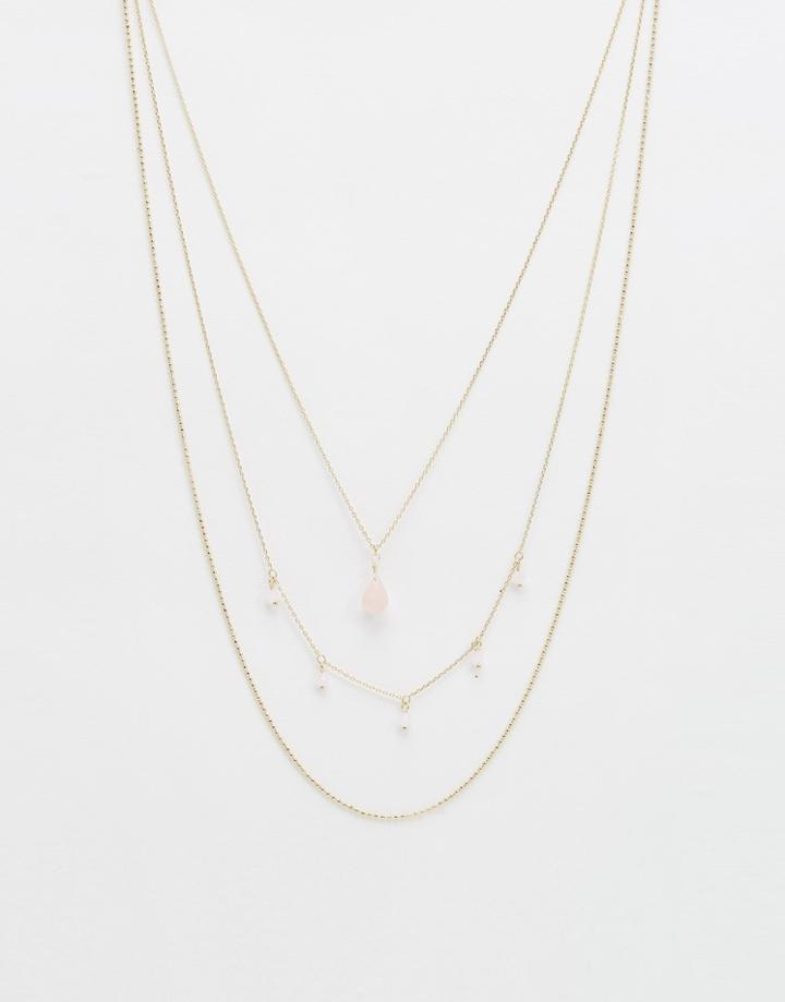 Orelia Ball Chain And Stone Three Row Necklace - Pale Gold