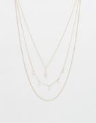 Orelia Ball Chain And Stone Three Row Necklace - Pale Gold