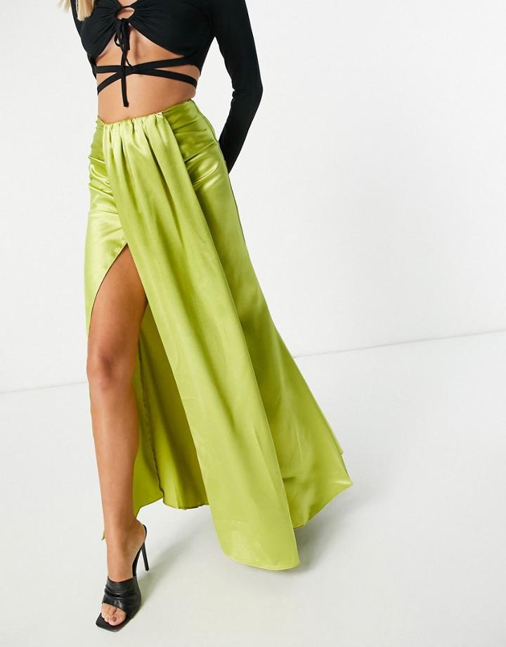 Yaura Drape Front Coordinating Midaxi Skirt In Lime Green