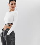 Collusion Petite Elastic Cut Out Long Sleeve Top - White
