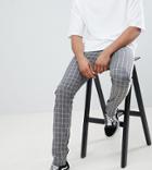 Asos Design Tall Slim Pants In Gray Check With Side Stripe - Gray