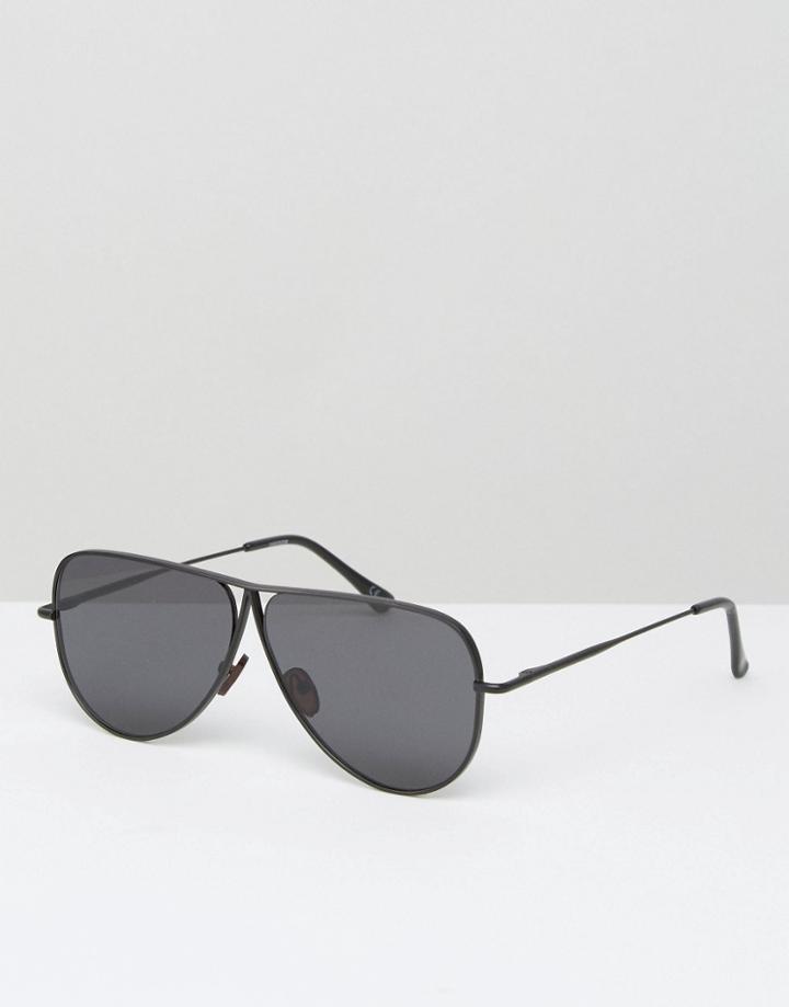 Asos Flat Lens Aviator Sunglasses In Black - Black