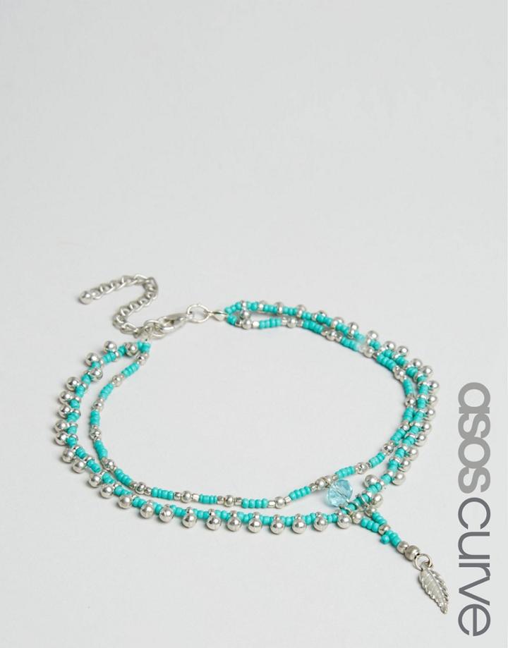 Asos Curve Feather Bead Anklet - Turquoise