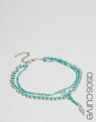Asos Curve Feather Bead Anklet - Turquoise