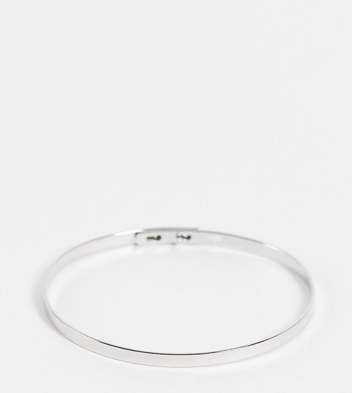 Asos Design Curve Bangle Bracelet In Minimal Design In Silver Tone