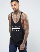 Asos Tank With Roman Numeral And Raw Edge Extreme Racer Back - Black