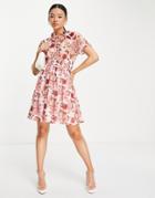 Na-kd Shirred Smock Dress In Pink Floral-multi