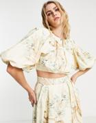 Asos Edition Crop Top With Back Drawstring Detail In Bloom Print-multi