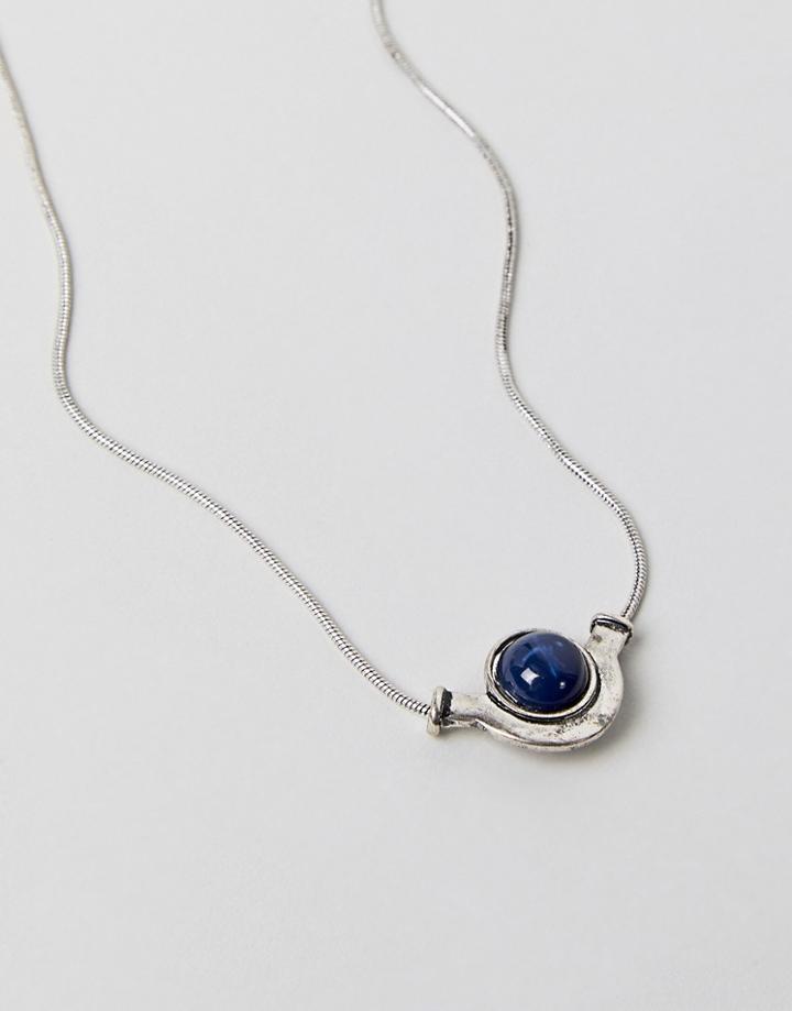 Asos Design Stone Pendant And Snake Chain Necklace - Silver