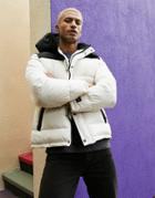 Asos Unrvlld Spply Puffer Jacket With Color Block Panel In Ecru-white