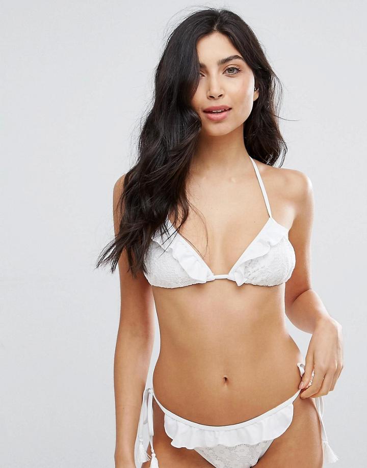 Prettylittlething Frill Trim Bikini Top - White