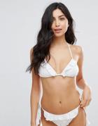 Prettylittlething Frill Trim Bikini Top - White